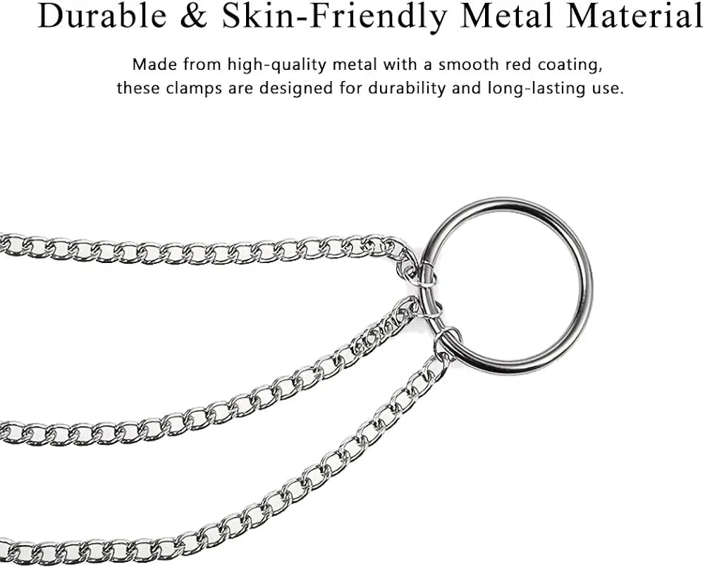 Adjustable Triple-Head Nipple Clamps with Connecting Chain for Couples Play