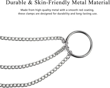 Adjustable Triple-Head Nipple Clamps with Connecting Chain for Couples Play