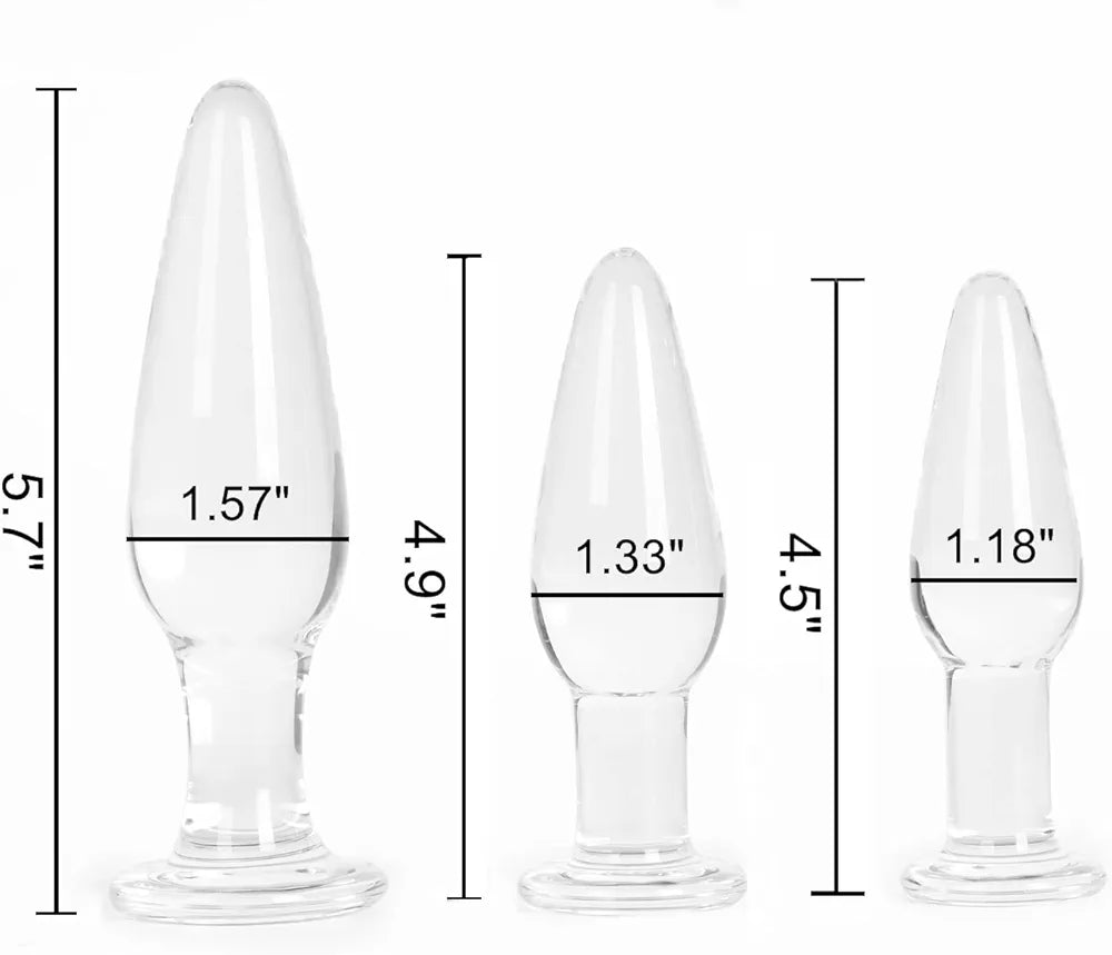 Premium 3-Piece Crystal Glass Anal Training Plug Set with Ergonomic Base