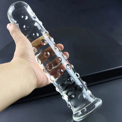 Large Crystal Glass Dildo with Dotted Texture for G-Spot Stimulation