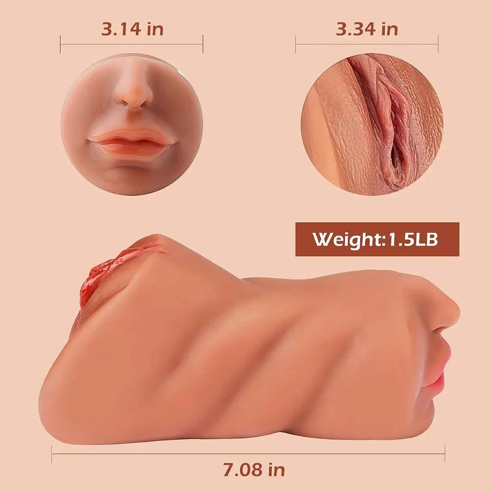 3-in-1 Realistic Male Masturbator with Textured Mouth, Vagina, and Anus