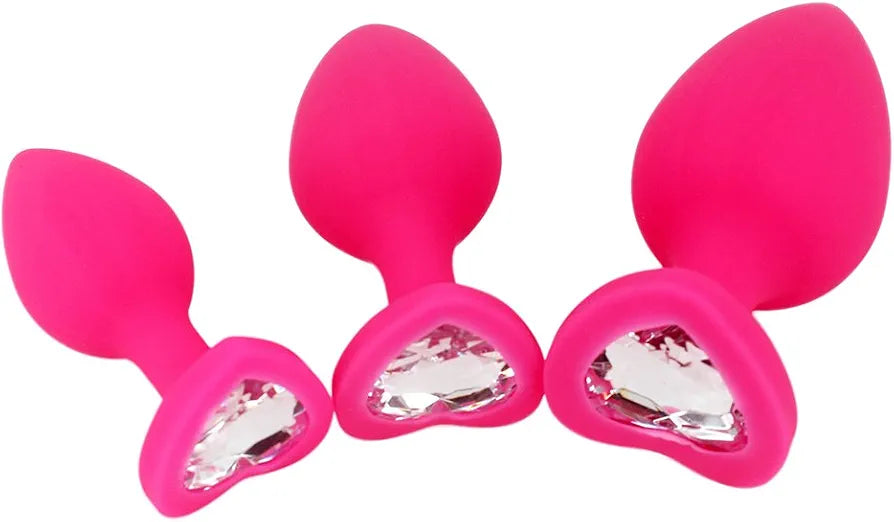 3-Piece Heart-Shaped Jeweled Silicone Butt Plug Training Set
