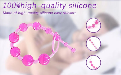 12-Inch Silicone 10-Bead Anal Chain with Pull Ring for Prostate Massage and Couples Play