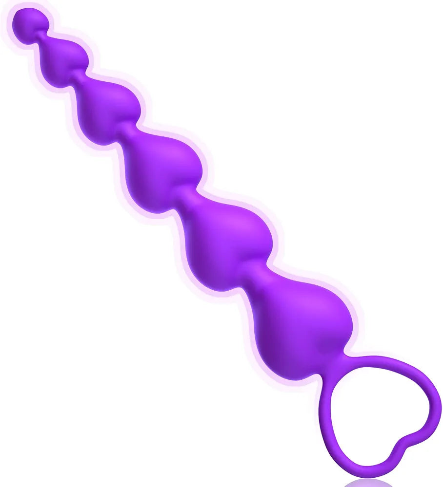 Silicone Graduated Anal Bead Chain with Pull Loop - 7.28 Inch Purple Beginner Training Toy