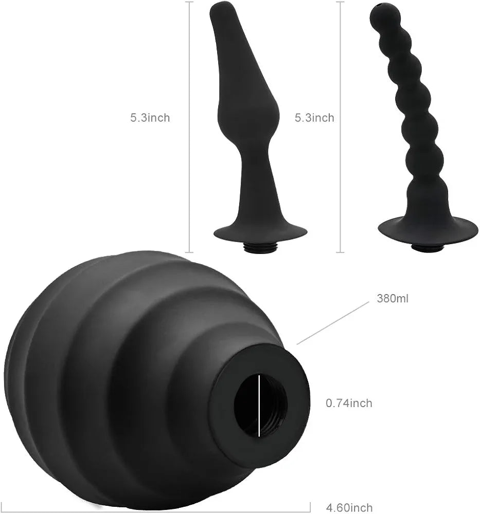 380ml Silicone Enema Bulb and Anal Douche System with 2 Replaceable Nozzles for Unisex Personal Hygiene