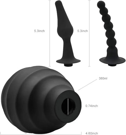380ml Silicone Enema Bulb and Anal Douche System with 2 Replaceable Nozzles for Unisex Personal Hygiene