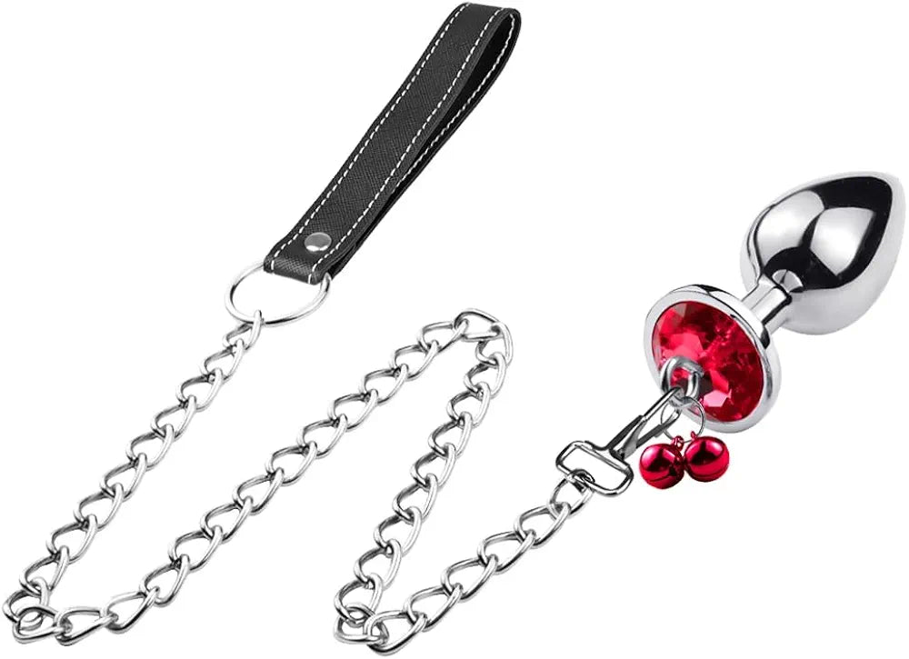 3-Piece Stainless Steel Anal Training Plug Set with Bell and Traction Chain