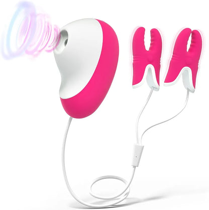 Rechargeable Waterproof Clitoral Suction Vibrator and Adjustable Nipple Clamps Set