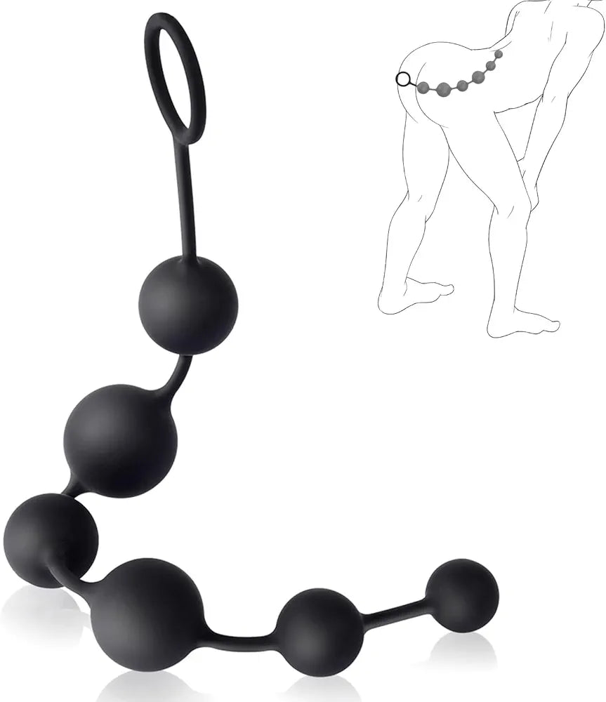 Silicone Anal Bead Plug with 6 Graduated Spheres for Prostate Stimulation and BDSM Play