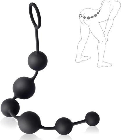 Silicone Anal Bead Plug with 6 Graduated Spheres for Prostate Stimulation and BDSM Play