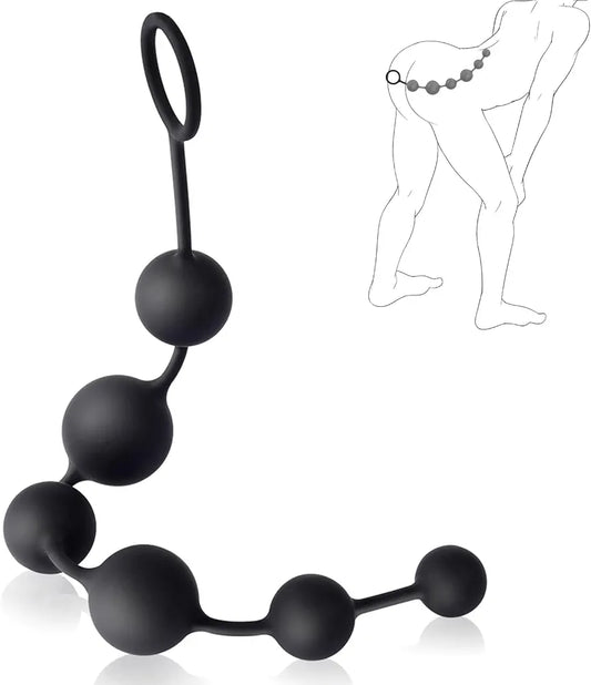 Silicone Anal Bead Plug with 6 Graduated Spheres for Prostate Stimulation and BDSM Play