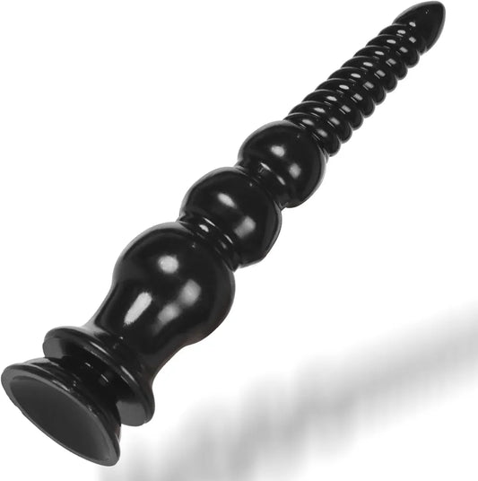 12.4-Inch Silicone Anal Training Beads with Suction Cup Base - Black
