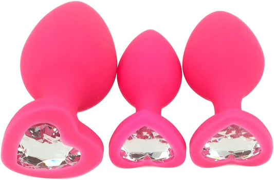 3-Piece Heart-Shaped Jeweled Silicone Butt Plug Training Set