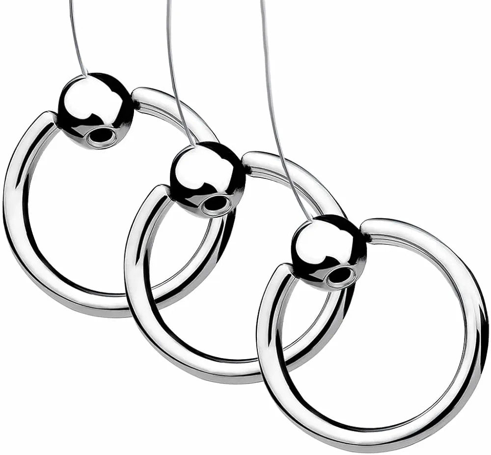 Heuceo Stainless Steel Oval Bullet Urethral Sound and Penis Plug Dilator Set with Ring and Nylon Line