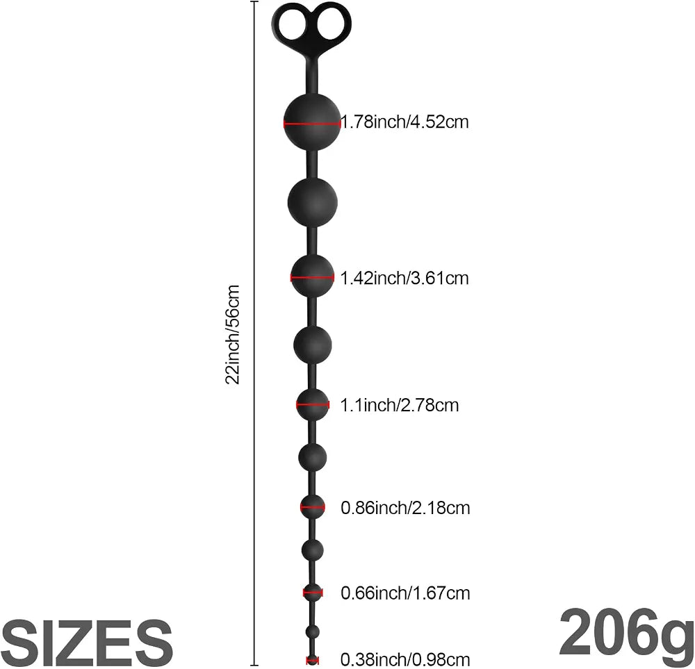 Graduated Silicone Anal Bead Trainer with Safety Pull Ring - 22 Inch