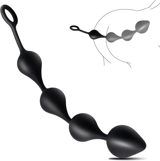 10.9-Inch Flexible Silicone Anal Bead Trainer with Pull String for Prostate Massage