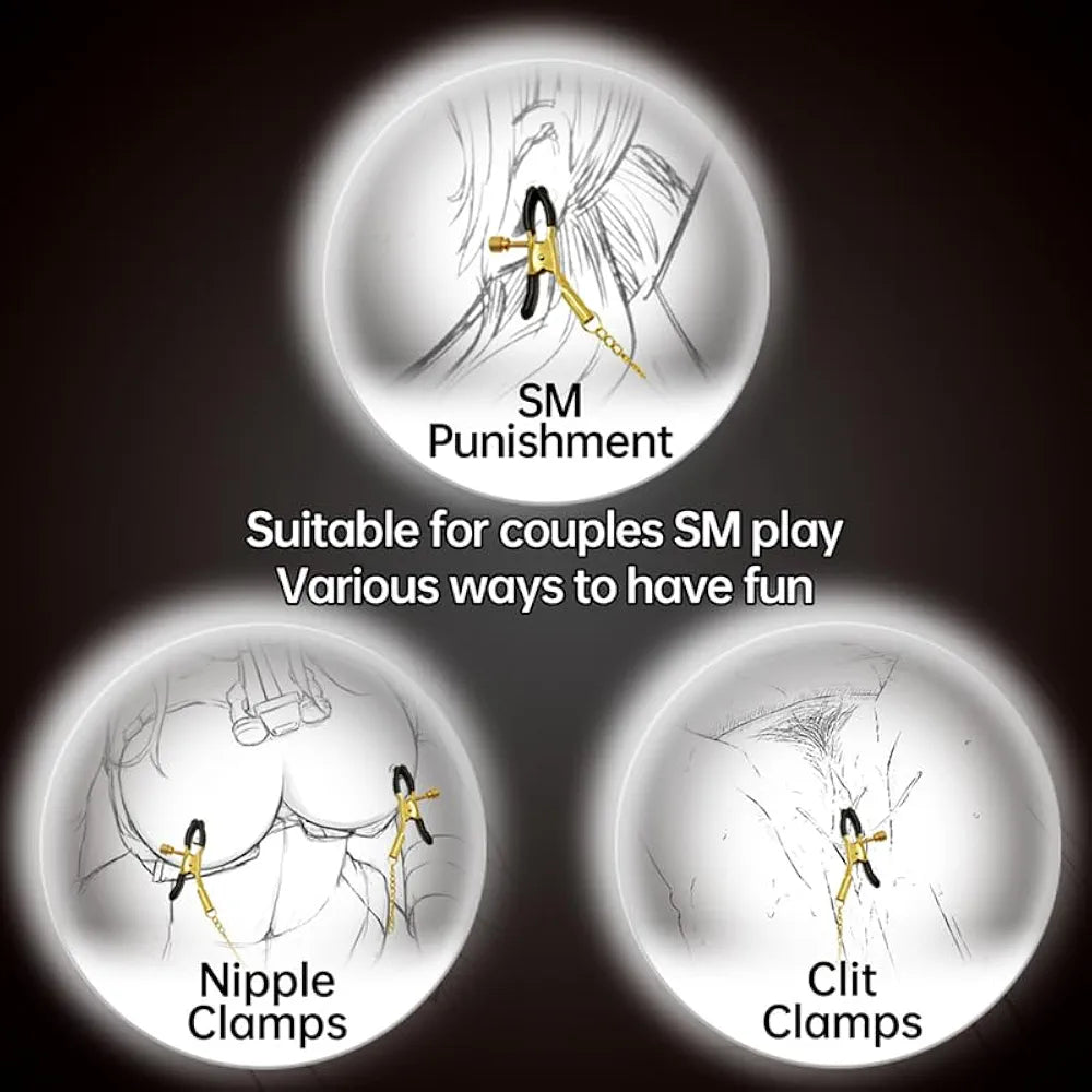 Adjustable Gold-Tone Nipple Clamps - Premium BDSM Bondage & Erotic Play Accessory