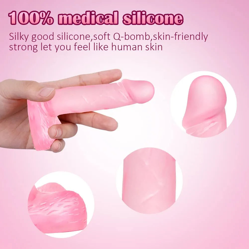 4-Inch Realistic Curved Anal Dildo with Balls - Soft Beginner-Friendly Sex Toy for Men and Women