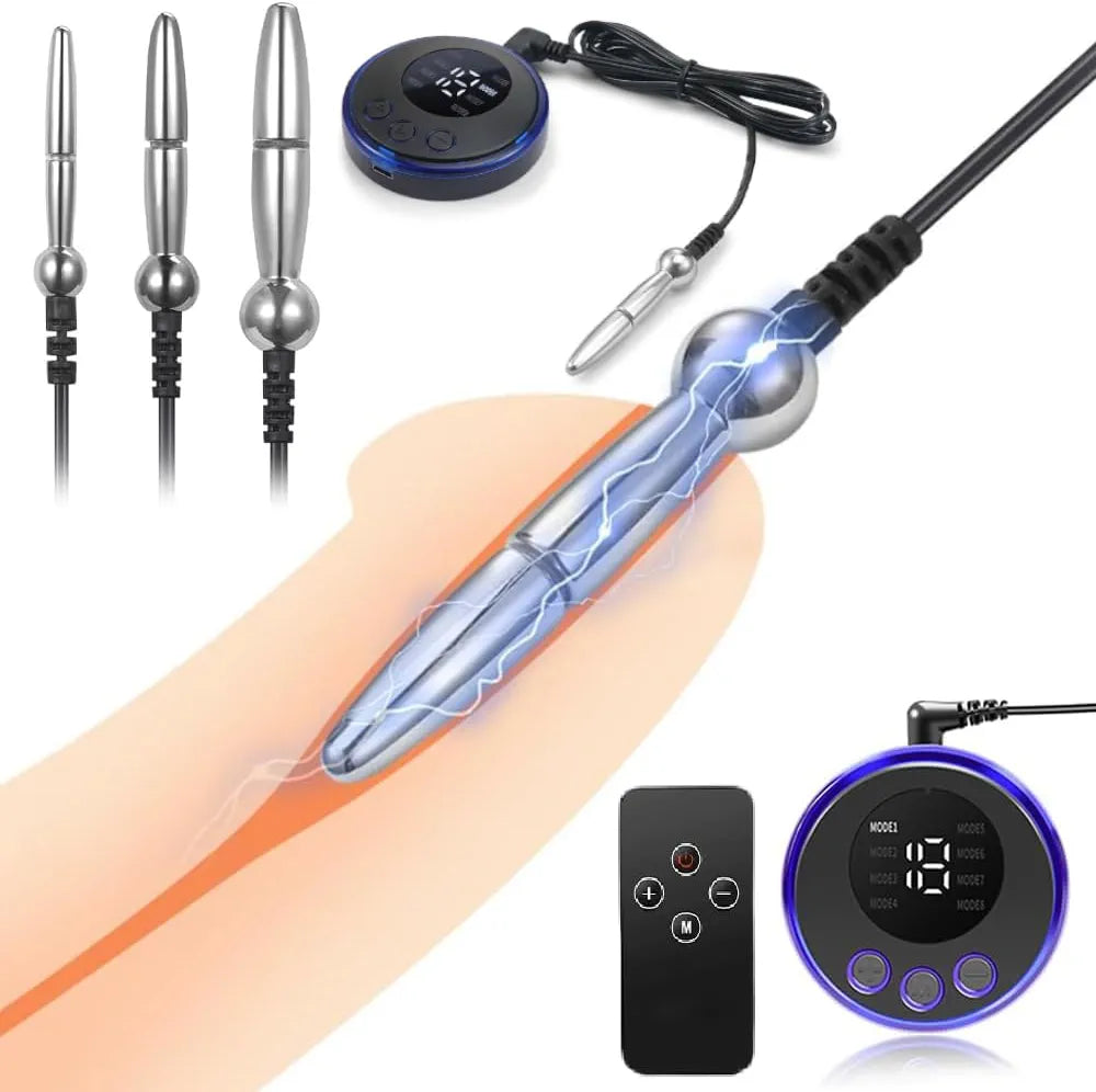 Heuceo 3-Piece Metal Electric Shock Urethral Dilator Set for E-Stim and BDSM Play