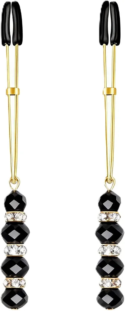 Adjustable Tension Feather Tickler Nipple Clamps - Elegant Black