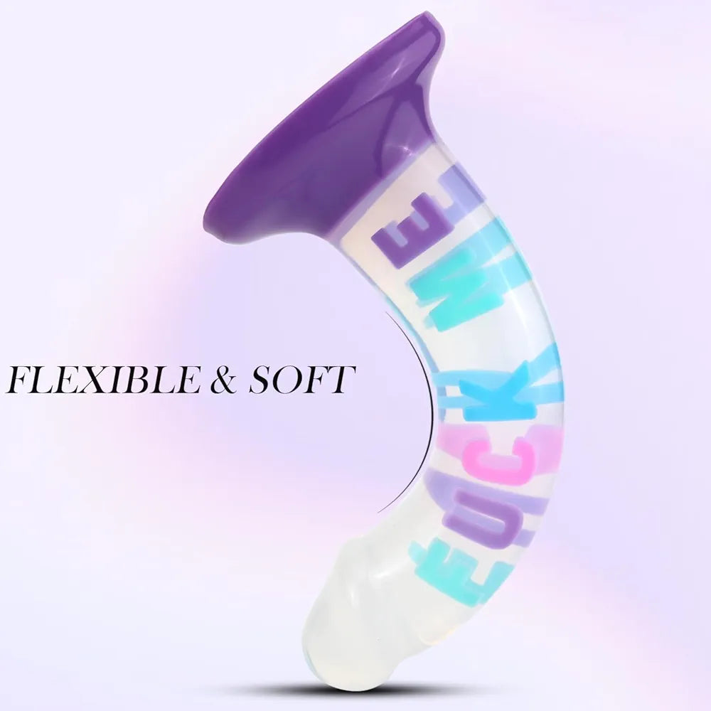 7.7-Inch Realistic Clear Silicone G-Spot Dildo with 3D Colorful Letters and Heart-Shaped Suction Cup