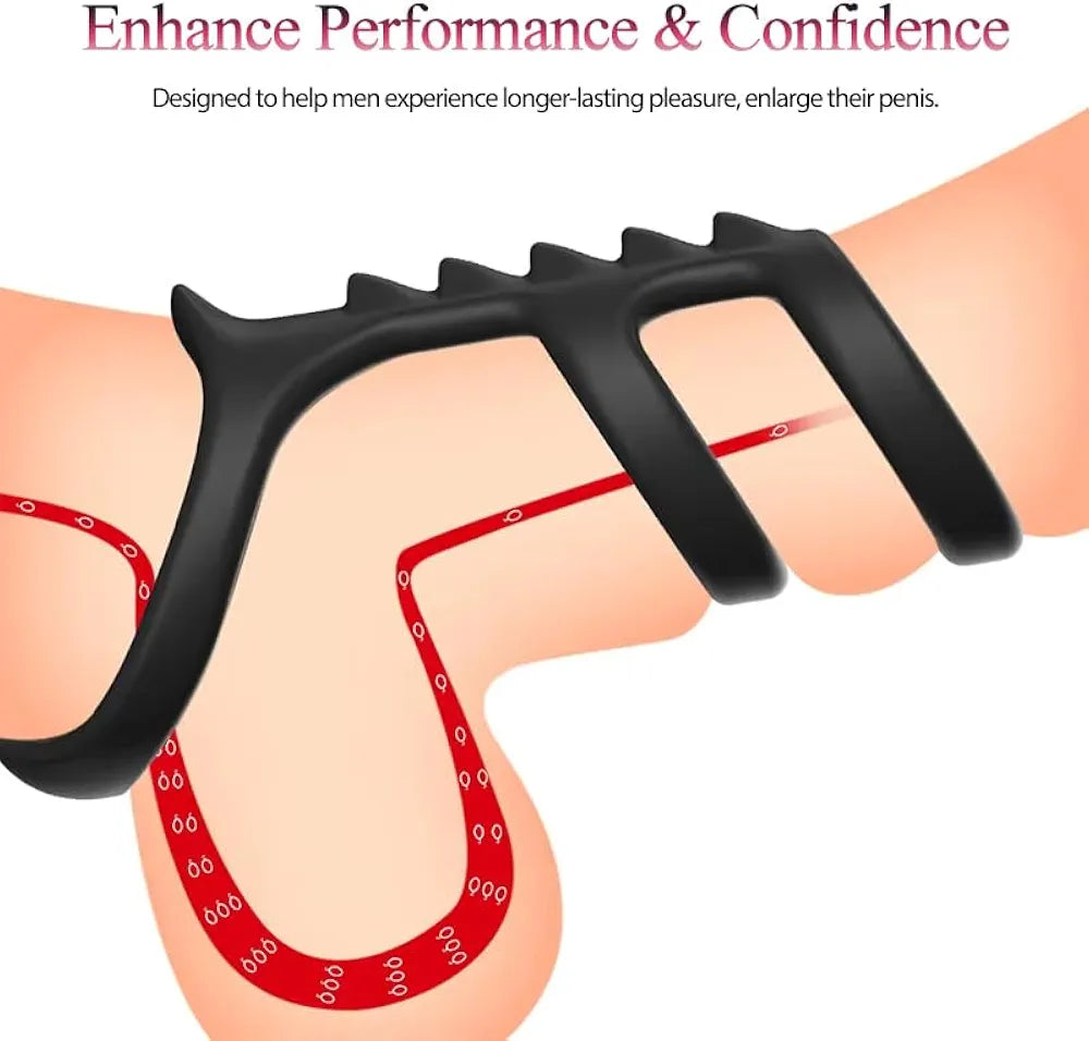Silicone Cock Ring, Penis Sleeve Sex Toys Triple Cock Rings for Male Penis Enlarger Penis Extender Delay Ejaculation Enhance Erection Ball Stretcher