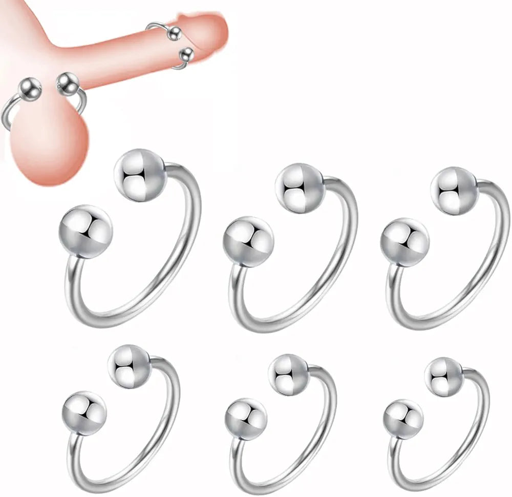 Premium Stainless Steel Adjustable Penis Ring Set - 6 Sizes for Enhanced Performance and Stimulation