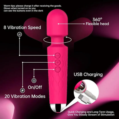 Premium Rechargeable Wand Massager with 160 Vibration Modes for Targeted Clitoral and G-Spot Stimulation