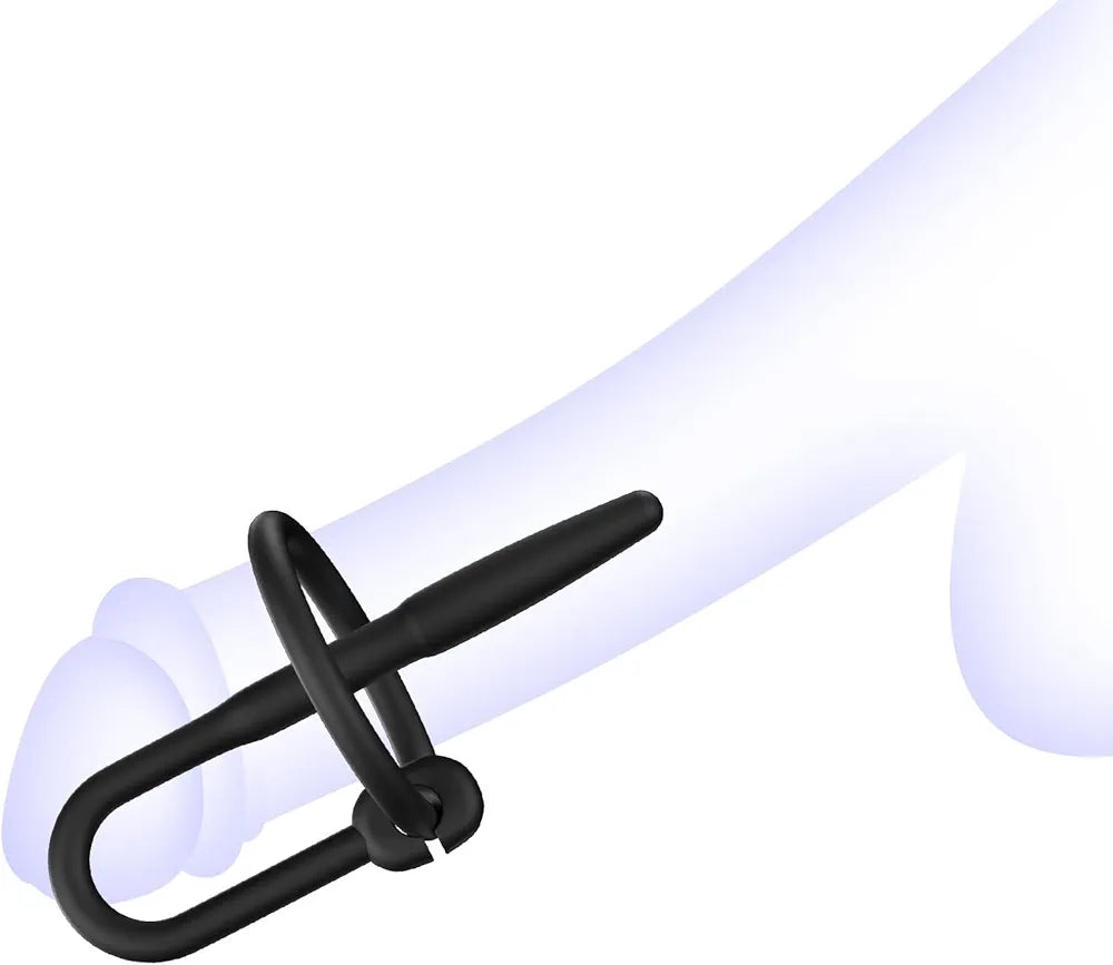 Silicone Urethral Dilator and Penis Plug with Dual Rings for Experienced Users