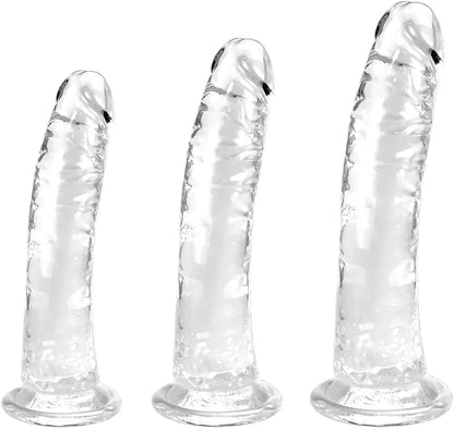 Realistic Clear Suction Dildo Set - 3-Piece Lifelike Anal and Vaginal Pleasure Kit for All Skill Levels