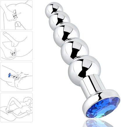 Graduated Metal Anal Bead Trainer - Blue Weighted Jewelry Butt Plug for Couples