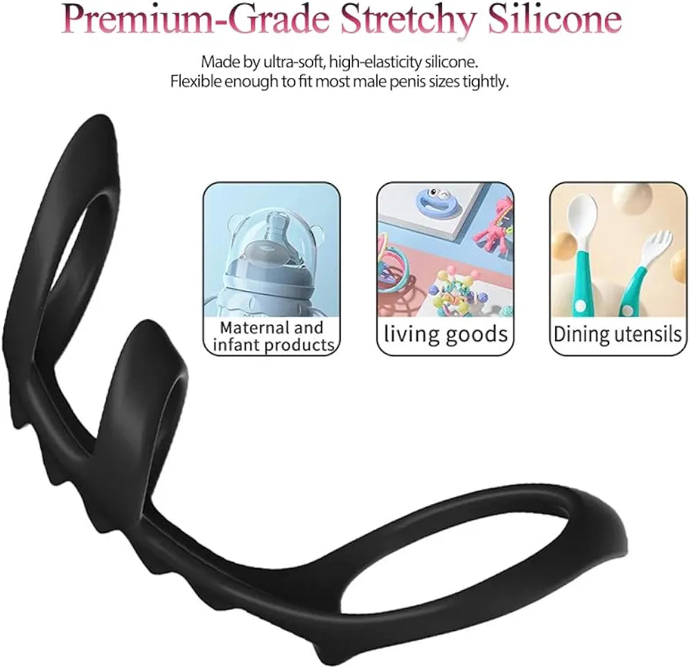 Silicone Cock Ring, Penis Sleeve Sex Toys Triple Cock Rings for Male Penis Enlarger Penis Extender Delay Ejaculation Enhance Erection Ball Stretcher