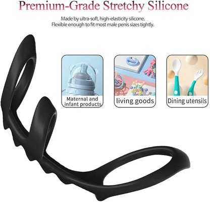 Silicone Cock Ring, Penis Sleeve Sex Toys Triple Cock Rings for Male Penis Enlarger Penis Extender Delay Ejaculation Enhance Erection Ball Stretcher