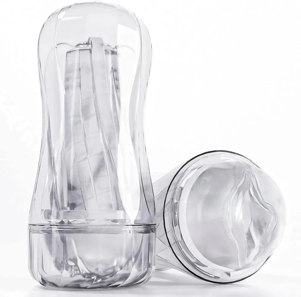 Portable Transparent Manual Sucking Masturbation Cup for Men - 7.5" Textured Pocket Pussy Stroker