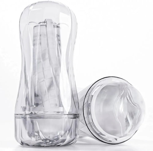 Portable Transparent Manual Sucking Masturbation Cup for Men - 7.5" Textured Pocket Pussy Stroker