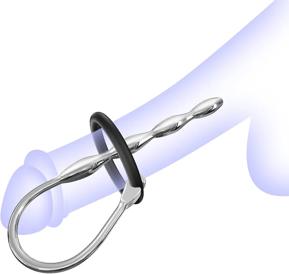 MEBAULT Stainless Steel Wave-Shaped Urethral Sound Dilator - 0.31 Inch Diameter, Dual-Ring Penis Plug for Experienced Users