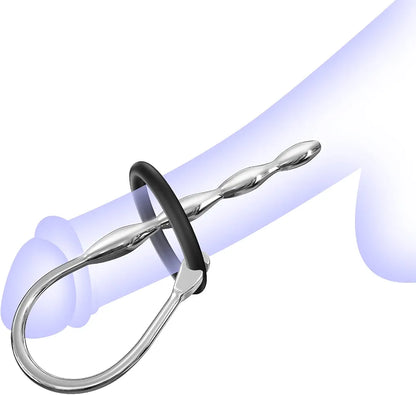 MEBAULT Stainless Steel Wave-Shaped Urethral Sound Dilator - 0.31 Inch Diameter, Dual-Ring Penis Plug for Experienced Users