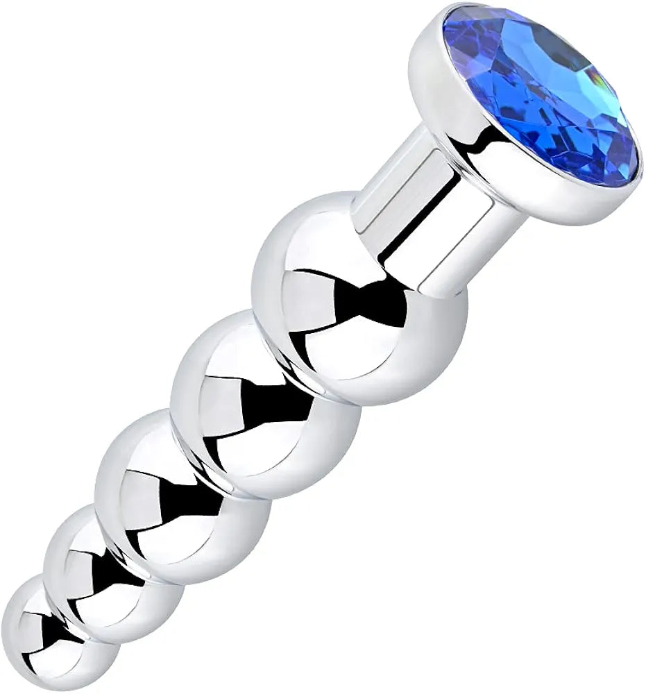 Graduated Metal Anal Bead Trainer - Blue Weighted Jewelry Butt Plug for Couples