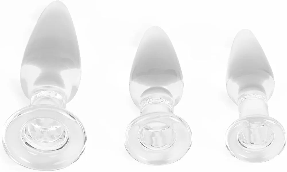 Premium 3-Piece Crystal Glass Anal Training Plug Set with Ergonomic Base