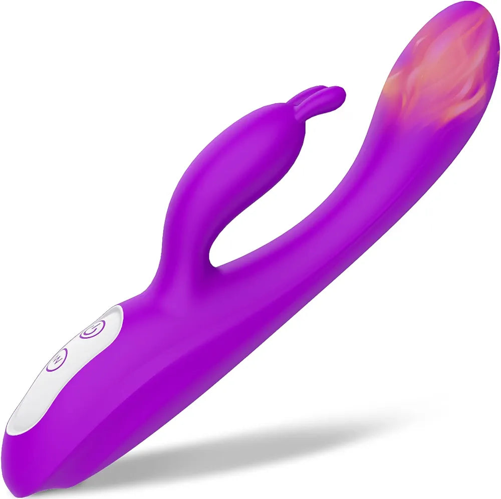 Heated Rabbit Vibrator with Bunny Ears for Dual G-Spot and Clitoral Stimulation, 9-Mode Waterproof Dual Motor Massager
