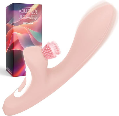 Premium Dual-Motor Rabbit Wand Vibrator with 14 Tapping and Vibration Modes - Waterproof Silicone G-Spot and Clitoral Stimulator