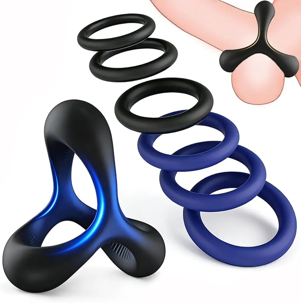 7-Piece Silicone Penis Ring and Sleeve Set for Enhanced Performance and Couples Intimacy