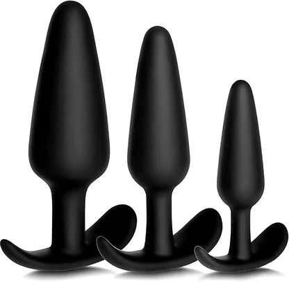 3-Piece Silicone Anal Training Plug Set for Prostate Massage and Dilatation