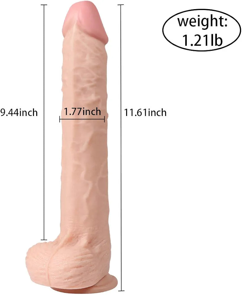 11.6-Inch Realistic Rechargeable Dildo with 20 Vibration Modes and Powerful Suction Base