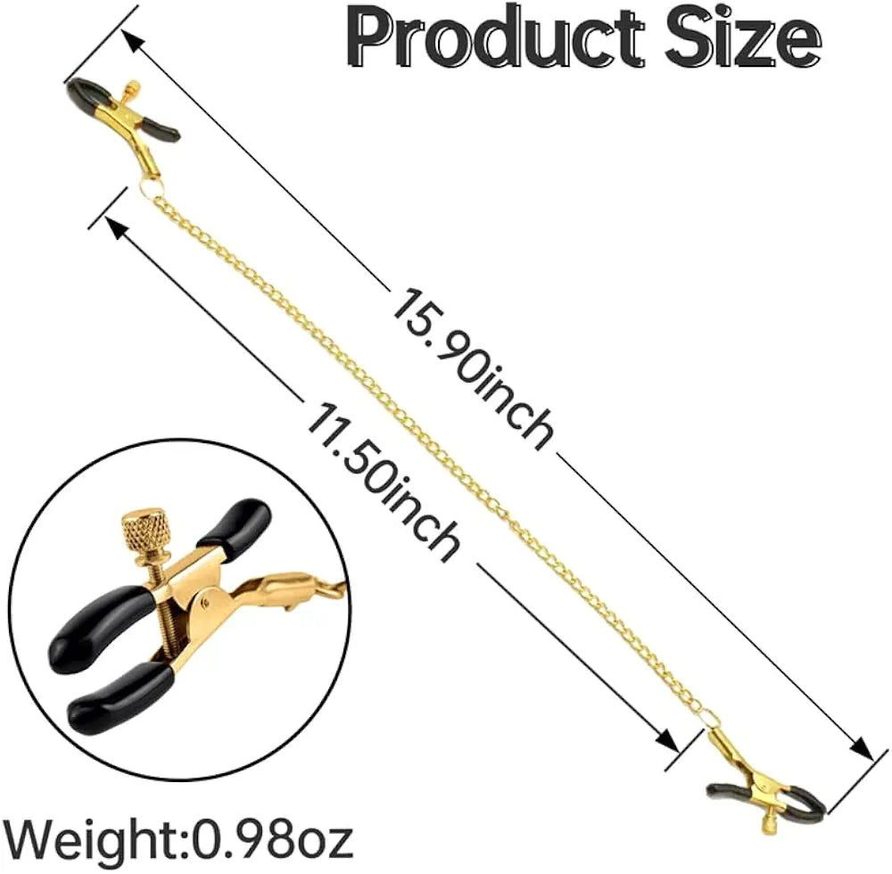Adjustable Gold-Tone Nipple Clamps - Premium BDSM Bondage & Erotic Play Accessory