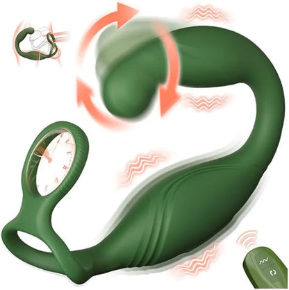 Remote-Controlled C-Shaped Prostate Massager and Dual-Ring Cock Vibrator for Men