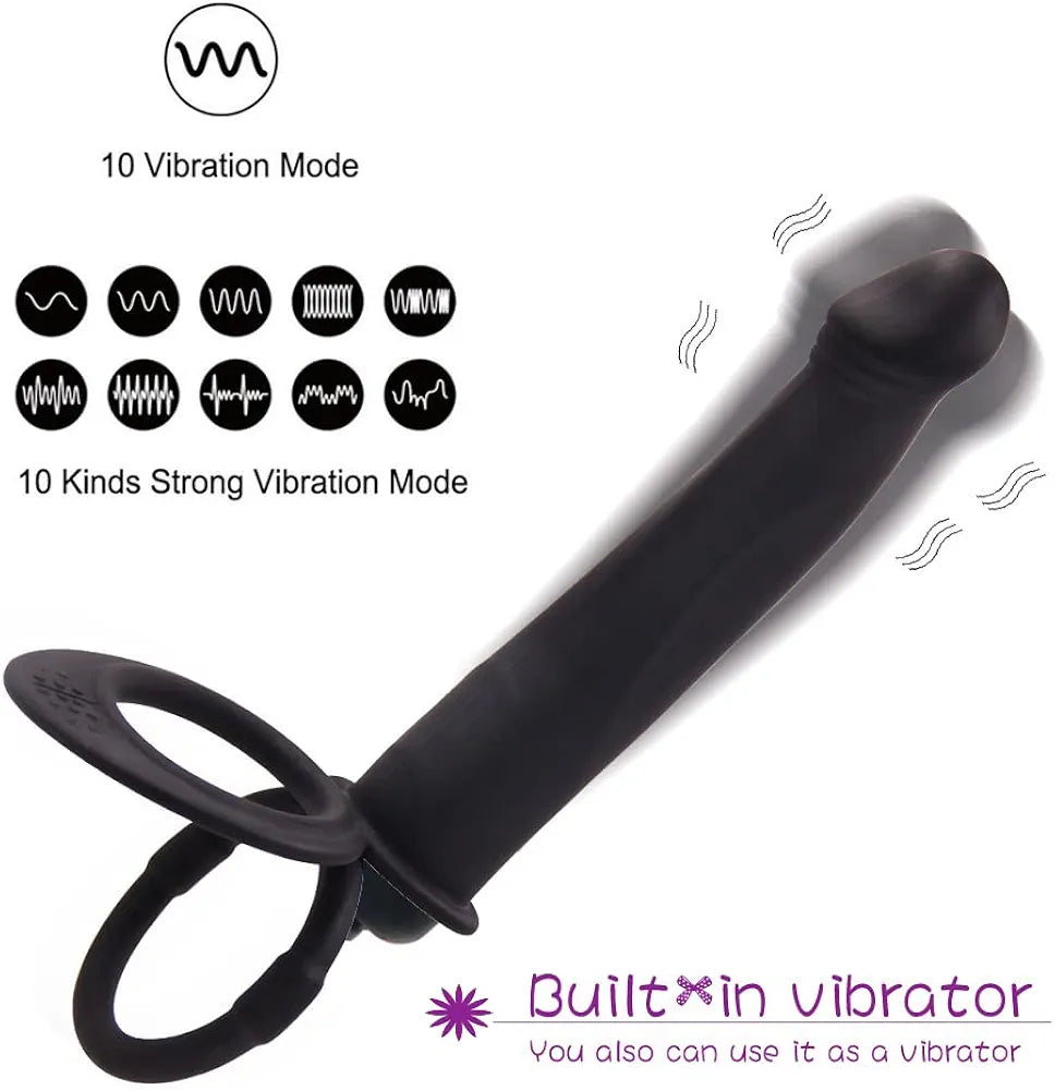 Dual-Action Silicone Vibrating Anal Plug and Penis Ring for Couples