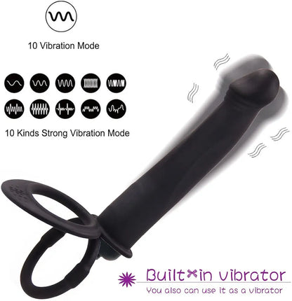 Dual-Action Silicone Vibrating Anal Plug and Penis Ring for Couples