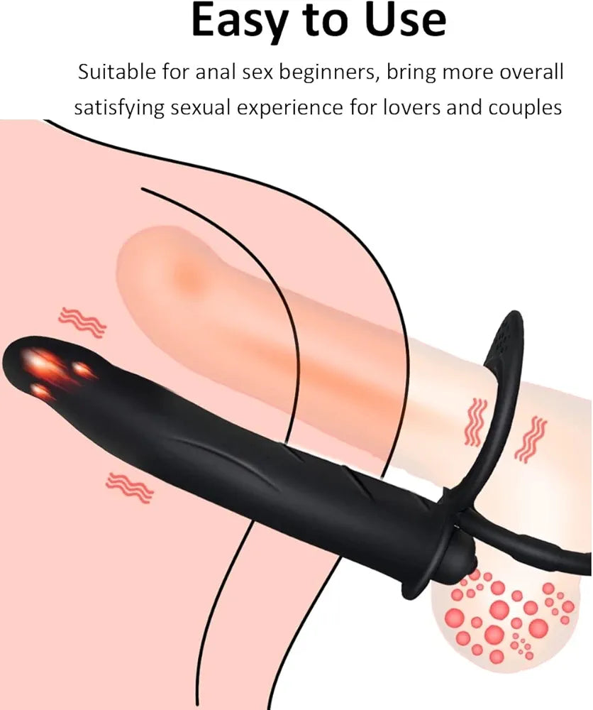 Dual-Action Silicone Vibrating Anal Plug and Penis Ring for Couples