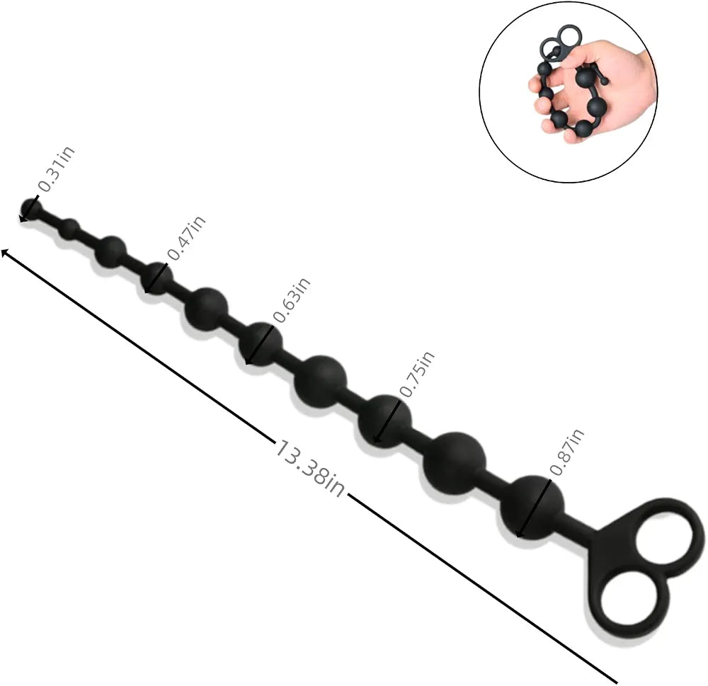 Silicone Graduated Anal Beads with Pull Ring - 10-Ball Beginner to Advanced Anal Training Toy
